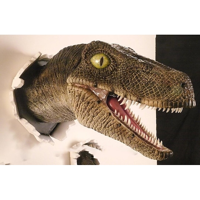  Velociraptor-Statue Wand, Wandhalterung Dinosaurier-Kopf-Skulptur, Dinosaurier-Büste-Dekor
