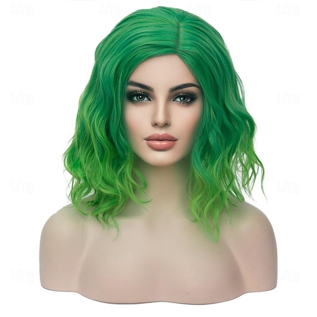  grön peruk grön ombre peruk grön bob peruk gröna peruker för kvinnor korta lockiga vågiga gröna peruker syntetiska st.patrick's day peruker