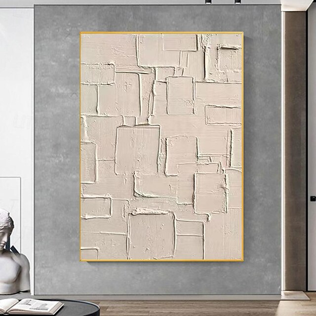  Pintura al óleo abstracta nórdica pintada a mano, arte de pared de gran tamaño, obra de arte blanca 3d, decoración del hotel, decoración del hogar, marco estirado listo para colgar