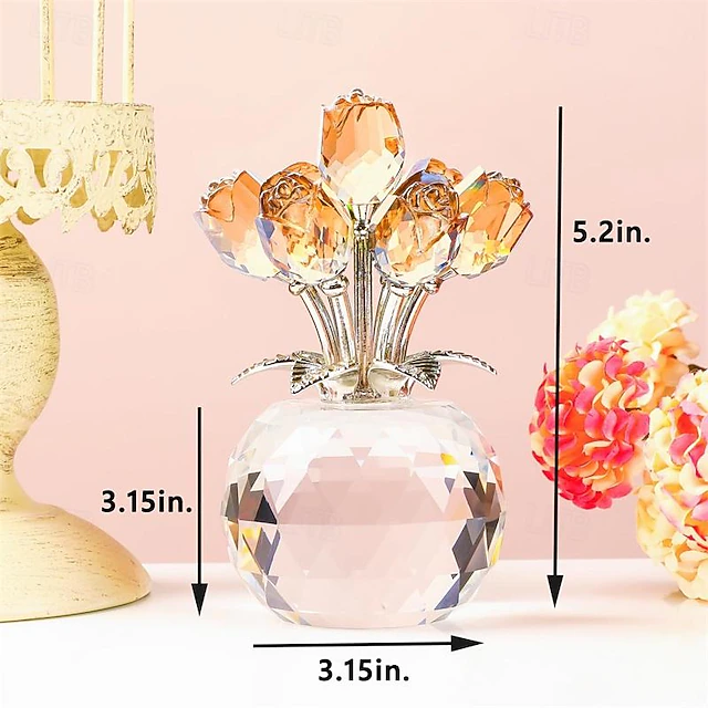 H&D HYALINE & DORA Kristallen Rode Roos Beeldje Collectible Glas Dubbele Rozen Bloemen Boeketten Ornament Zilveren Stengel met Kristallen Vaas Decor voor Thuis Bruiloft Party H&D HYALINE & DORA Kristallen Rode Roos Beeldje Collectible Glas Dubbele Rozen Bloemen Boeketten Ornament Zilveren Stengel met Kristallen Vaas Decor voor Thuis Bruiloft Party