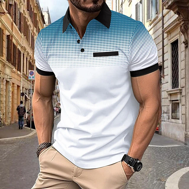 Men's Polo Shirt Work Street Turndown Short Sleeves Round Dots Floral Print Basic Summer Loose Fit claret White Dark Navy Orange ash-colored Polo Shirt 13
