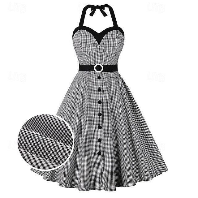 Retro Vintage 1950s Vintage-Kleid Cocktailkleid Swing-Kleid Flare-Kleid Damen Schottenstoff Kariert Kariert Gingan Maskerade Party / Abend Kleid