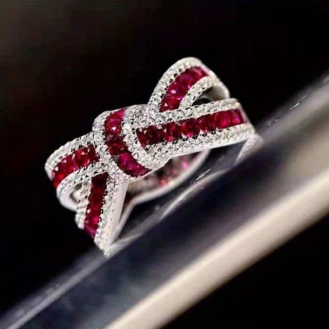  Valentijnsdag prachtige ring verzilverd schattig strikknoopontwerp geplaveid glanzend zirkoon perfect verjaardagscadeau voor vrouwelijke match dagelijkse outfits