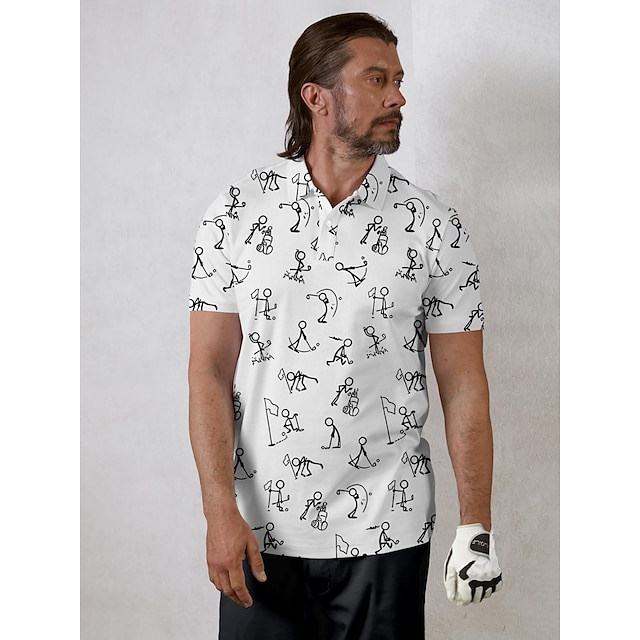  Herren poloshirt Weiß Kurzarm Sonnenschutz Shirt Karikatur Golfkleidung, Kleidung, Outfits, Kleidung