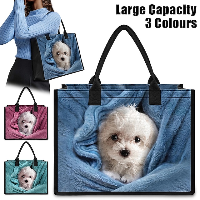  Women's Handbag Tote Boston Bag Polyester Shopping Daily Holiday Print Large Capacity Lightweight Dog Red Blue Green