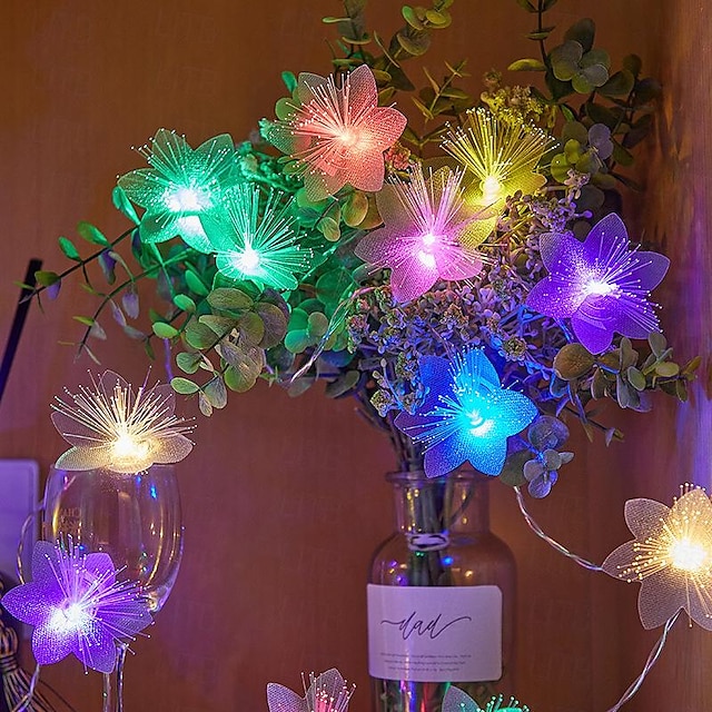  Fiber Optic Flower Fairy String Lights 1.5m 10LEDs 3m 20LEDs Wreaths for Wedding Valentine's Day Birthday Party Christmas Home Theme Party Decoration