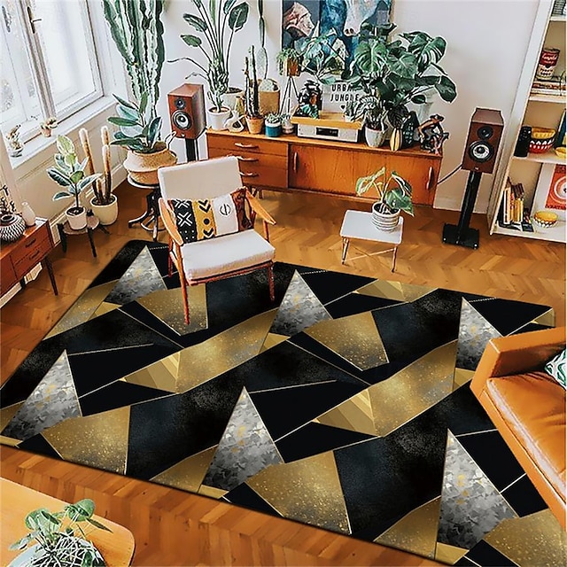  Tapis géométrique doré et noir, tapis de cuisine antidérapant, résistant à l'huile, tapis de salon, intérieur et extérieur, décoration de chambre à coucher, tapis de salle de bain, tapis d'entrée,
