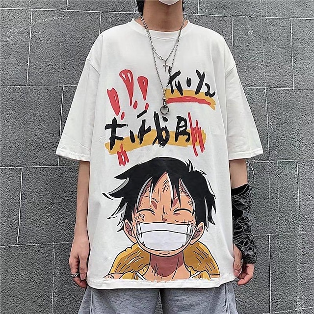  One Piece Monkey D. Luffy T-shirt Tecknat Manga Anime Grafisk Till Par Herr Dam Vuxna Karnival Maskerad Varmstämpling Ledigt / vardag