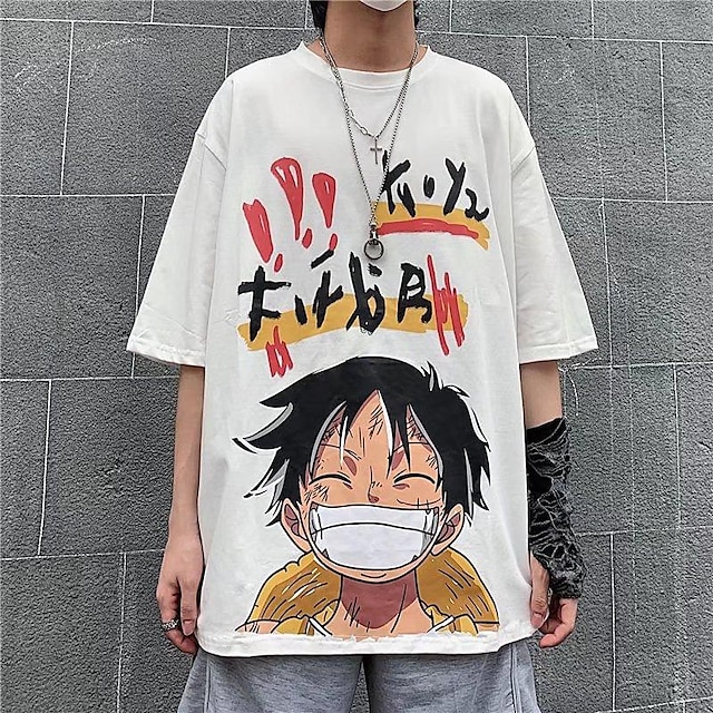  One Piece Monkey D. Luffy Japonesa/Curta Desenho Mangá Anime Arte Gráfica Para Casal Homens Mulheres Adulto Carnaval Baile de Máscaras Hot Stamping Casual / Diário