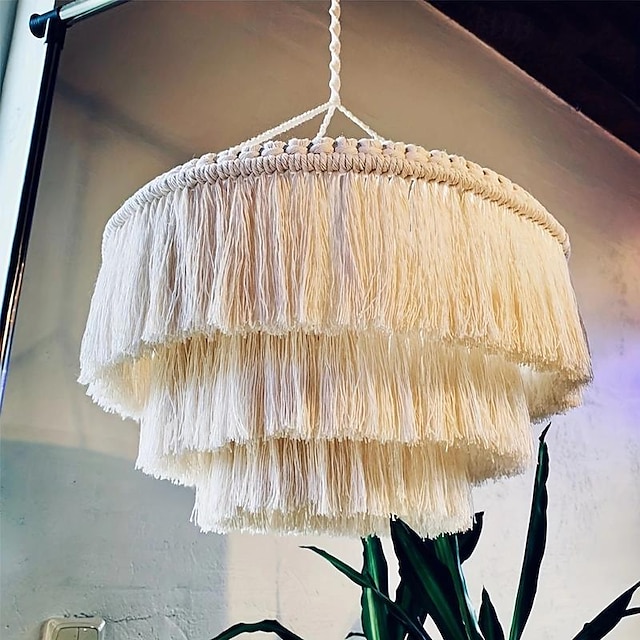  1pc Hand-woven Bohemian Tapestry Tassel Lampshade Nordic Style Home Pendant Decoration, Pendant Decor Ornament, Scene Decor, Room Decor, Home Decor, Window Decor Pendant, Holiday Party Decor