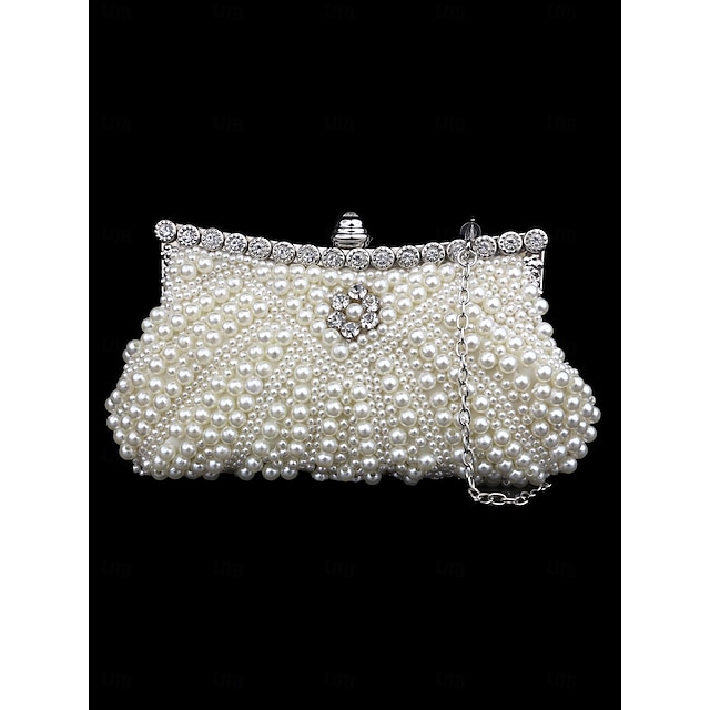  Women's Clutch Evening Bag PVC Alloy Valentine's Day Wedding Party Rhinestone Pearls Solid Color White