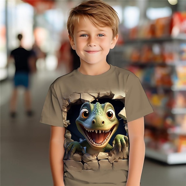  Jungen 3D Dinosaurier T-Shirt Hemden Kurzarm 3D-Druck Sommer Aktiv Sport Modisch Polyester kinderkleidung 3-12 Jahre Rundhalsausschnitt Outdoor Casual Täglich Regular Fit