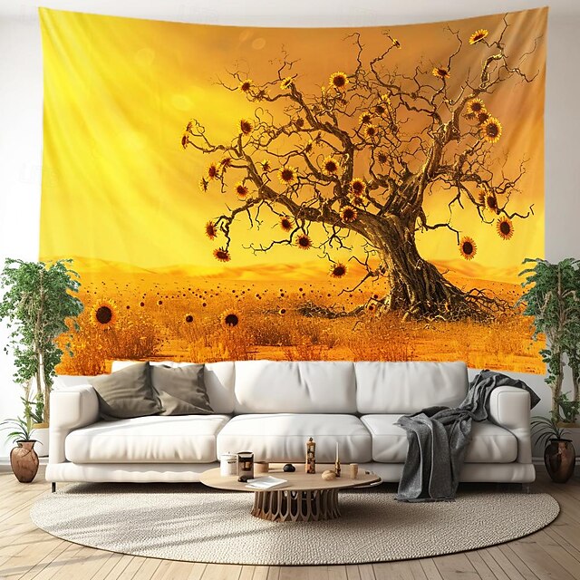  słonecznik drzewo pustynia wiszący gobelin wall art duży gobelin mural wystrój fotografia tło koc zasłona strona główna sypialnia dekoracja salonu