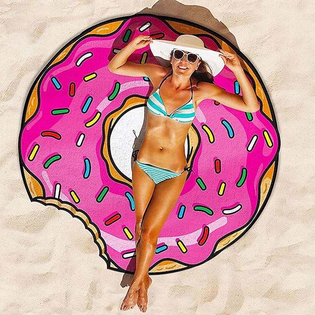  ultrafint fiberformet strandhåndkle gigantisk rosa smultring-strandteppe – morsomt strandteppe perfekt for stranden, bassenget, innsjøen og mer