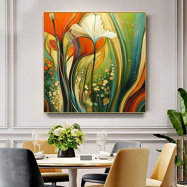  Handgefertigtes Original-Blumenölgemälde auf Leinwand, abstraktes Pflanzenkunstgemälde für die Inneneinrichtung mit gespanntem Rahmen/ohne Innenrahmengemälde