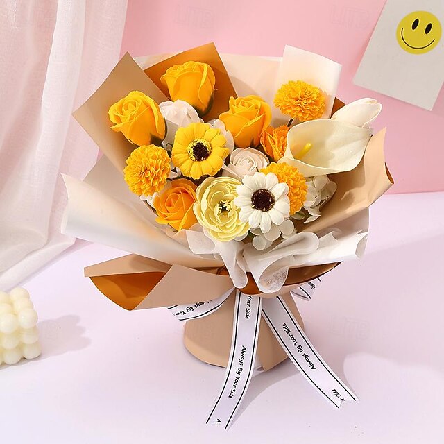  女性用クリスマスギフト ママ 彼女、女性の日 母の日ギフト 女の子用小さなフレッシュエターナルソープブーケ ミックスアンドマッチスタイル 創造的なウェディングギフト ソープフラワー持参 母の日ギフト