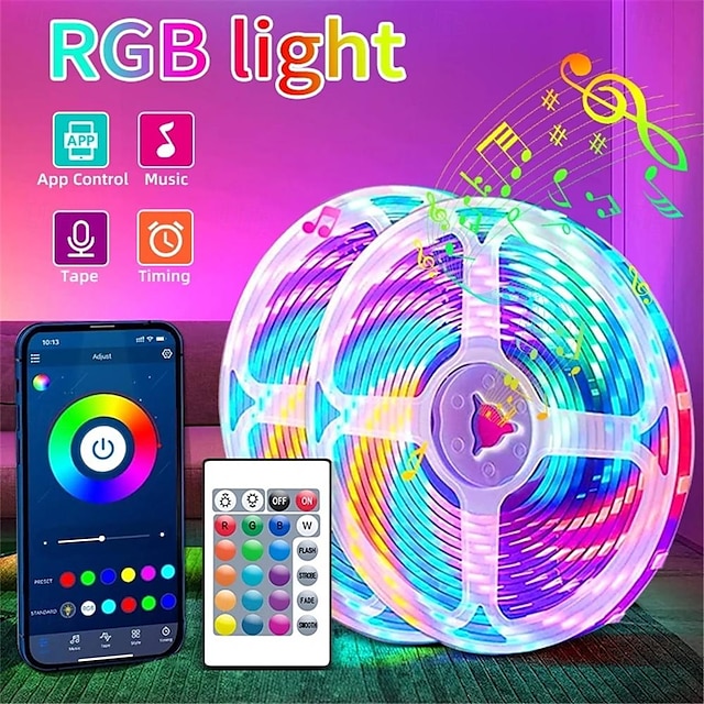  LED Strip Lights RGB APP Control Color Changing Lights with 24 Keys Remote Mode for Room Decoration Bluetooth TV SMD5050 RGB