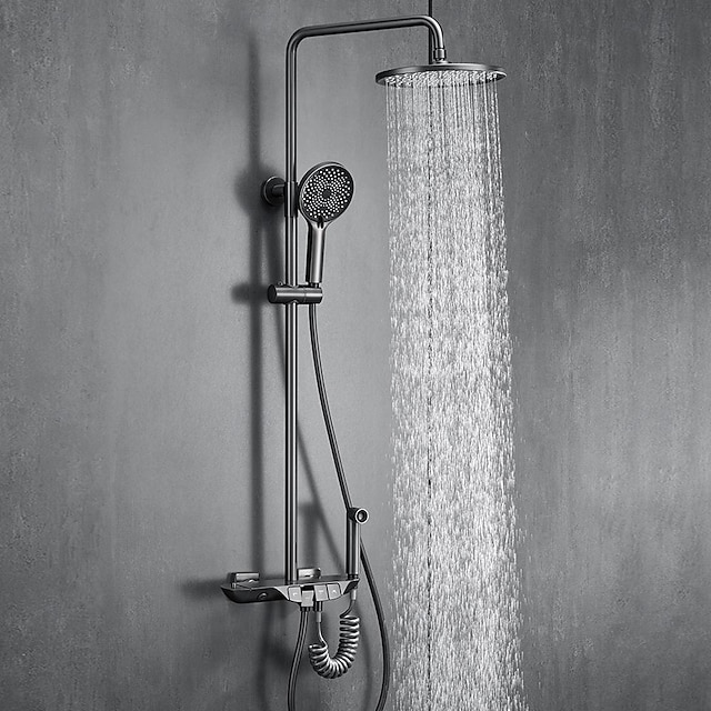  シャワーシステム / サーモスタットミキサーバルブ セットする - ハンドシャワーは含まれている マルチスプレーシャワー コンテンポラリー 電気メッキ 室外側取付け セラミックバルブ Bath Shower Mixer Taps