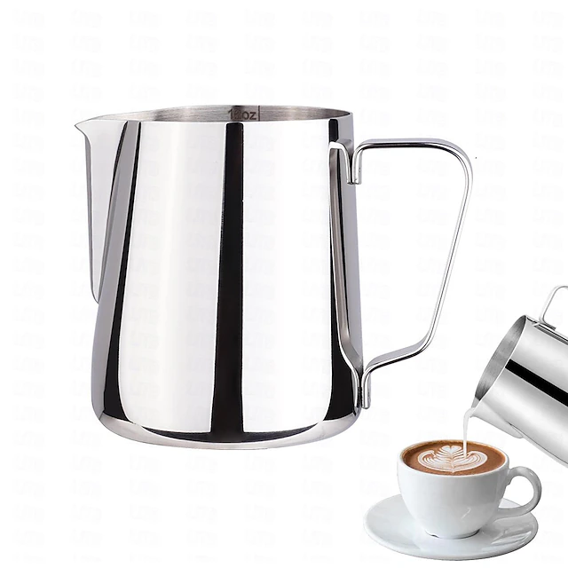 Milk Frothing Jug, 350/600 ml Espresso Steamer Jug, Stainless Steel Coffee Cappuccino Latte Art Barista Steamer Pot Milk Steamer 16