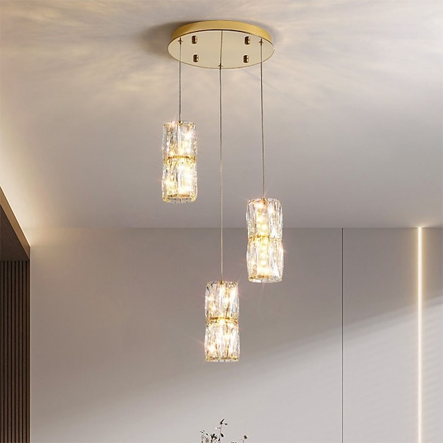  luzes pendentes modernas iluminação de ilha de cozinha luz pendente dourada, lustre de cristal moderno ajustável para luminárias de sala de jantar sobre a mesa (3 luzes)