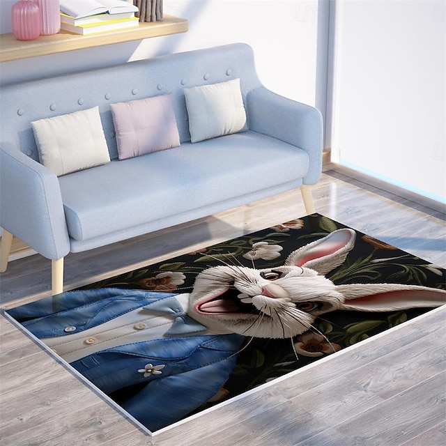  Alfombra de área de conejo lindo de Pascua, alfombra de cocina, alfombra antideslizante a prueba de aceite, alfombra de sala de estar, alfombra interior y exterior, decoración de dormitorio, alfombra