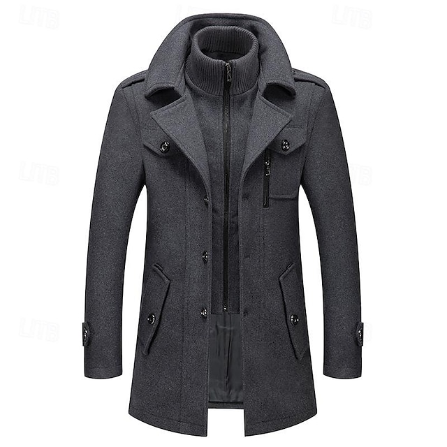  Men's Winter Coat Wool Coat Overcoat Short Coat Outdoor Work Fall & Winter Wool Windproof Warm Outerwear Clothing Apparel Bustiers Essential Solid Colored Rolled collar Single Breasted