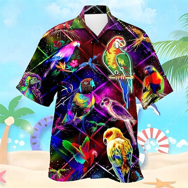  sziklamacska papagáj neon színű férfi üdülőhely hawaii 3d nyomott ing gomb fel rövid ujjú nyári ing vakáció napi viselet s to 3xl