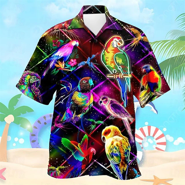 Men's Parrot Summer Hawaiian Shirt Aloha Shirt Short Sleeve Shirt Cuban Collar Vacation Artistic Rock Outdoor Vacation Hawaiian Red Purple S M L 5