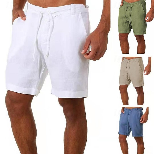  Bărbați Pantaloni Scurți Pantaloni scurți din in Pantaloni scurți de vară Bermude Buzunar Cordon Simplu Respirabil Απαλό Scurt Zilnic Concediu Plajă Stilat Casual Negru Alb Micro-elastic