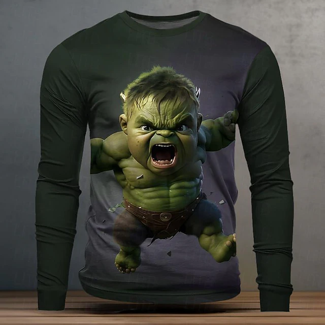 Men's Graphic Cartoon Funny T Shirt Long Sleeve T shirt 3D Print Crew Neck Shirt Designer Casual Street Style Sports Outdoor Holiday Going out Burgundy Blue Purple Spring & Fall Clothing Apparel S M 11