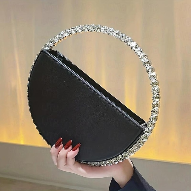  Women's Clutch Evening Bag PU Leather Valentine's Day Bridal Shower Wedding Party Rhinestone Multi Carry Solid Color Silver Black White