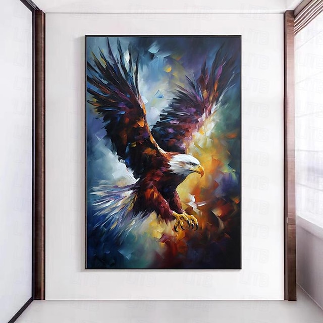  Handpainted Colourful Beautiful Eagle Bird Cat Oil Painting Modern Design Home Decor Canvas Handmade Wall Art Picture As Gifts  (No Frame)