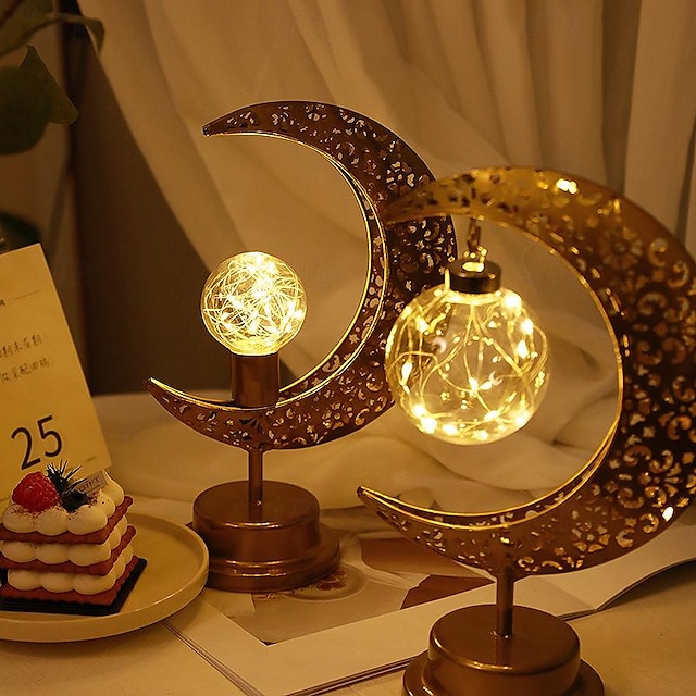  festival de ramadán lámpara de luna led hueca musulmana lámpara de bola redonda lámpara decorativa de estilo musulmán lámpara de mesa del festival del dormitorio lámpara en forma de atmósfera