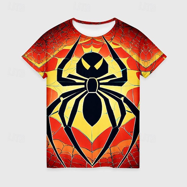  Gutt 3D SPIDER T-skjorte Skjorte Kortermet 3D-utskrift Sommer Aktiv Sport Mote Polyester Barn 3-12 år Crew-hals utendørs Avslappet Daglig Normal