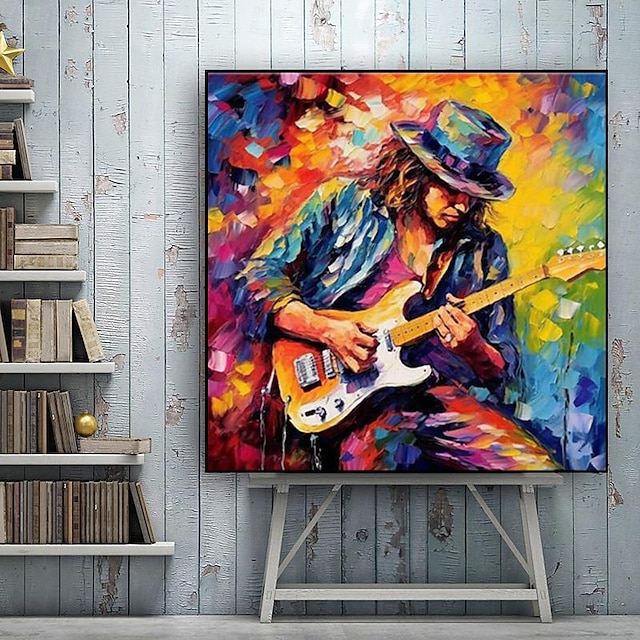  homme jouant de la guitare coloré peinture à l'huile style toile peinte à la main art mural musique design moderne décor à la maison musical art mural photo décoration murale sans cadre