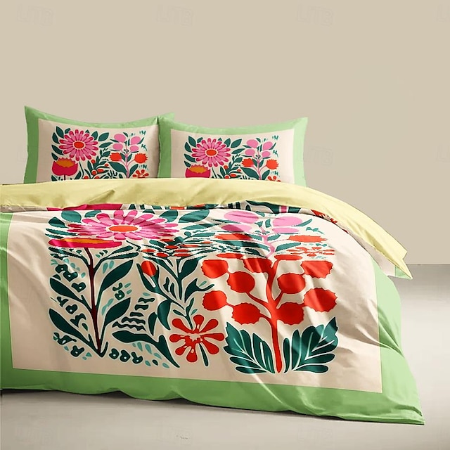  L.T.Home 100% Cotton Sateen Duvet Cover Set Reversible Premium 300 Thread Count Floral Elite Bedding Set