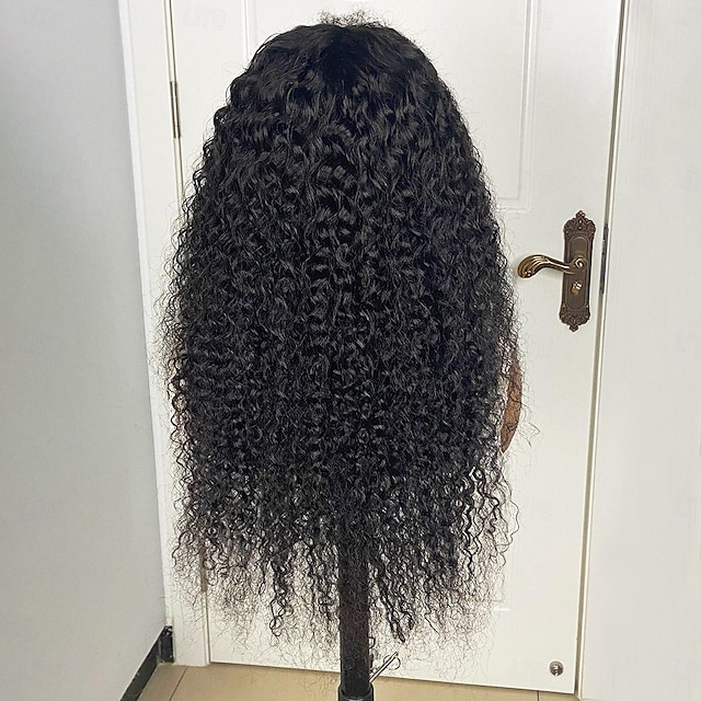  Parrucca frontale in pizzo 13x4 con capelli umani, parrucca naturale ondulata riccia 4c, densità 150% con capelli per bambini 4c
