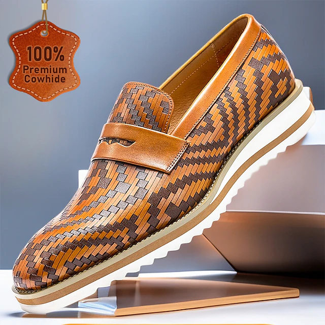 Men's Loafers Retro Roman Mules Vintage Handwoven Leather Penny 15