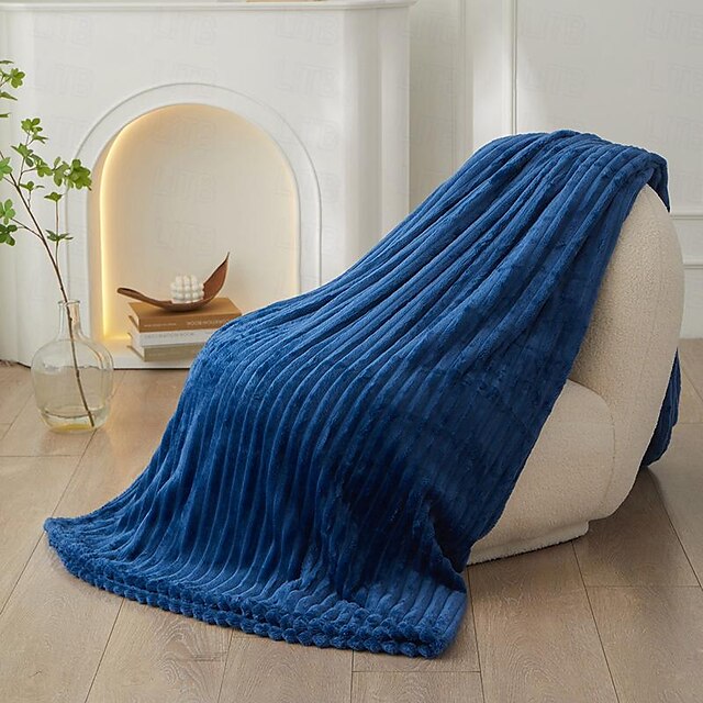  3D Ribbed Jacquard Fleece Flannel Velvet Plush Decorative Bed Blanket - Super Soft, Plush, Fluffy, Fuzzy, Warm, Cozy Perfect for Couch, Bed, Sofa in Fall Winter