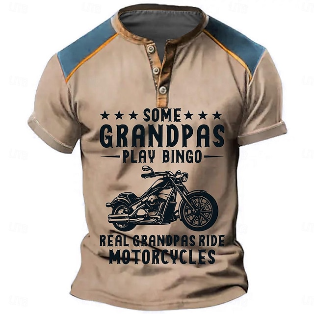  Motorcycle Grandpa Men's Fashion Casual Street Style 3D Print T shirt Tee Henley ShirtSports Outdoor Casual Daily T shirt Pink Blue Green Short Sleeve Henley Shirt Spring & Summer Clothing Apparel