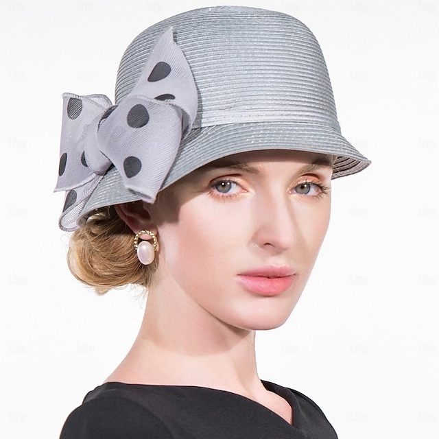  Chapéus de fibra balde chapéu de sol casamento chá festa elegante casamento com bowknot polka dot headpiece