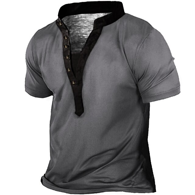 Men's Button T Shirt T Shirt Henley Shirt Tee Short Sleeve Henley Summer Solid Color Graphic Designer Basic Casual Button-Down Outdoor Daily Sports Yellow Blue Gray Top Tee for Men4