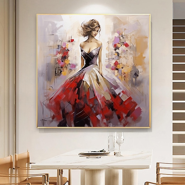  手作りオリジナル美しい女の子油絵キャンバス壁アートポートレートアート赤家の装飾用ストレッチフレーム/内フレームなし絵画