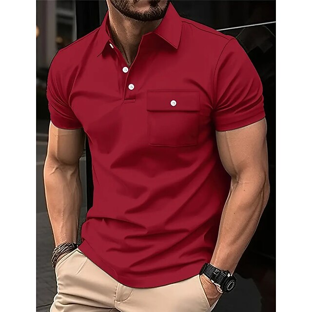 Men's Polo Shirt Button Up Polos Casual Holiday Lapel Short Sleeve