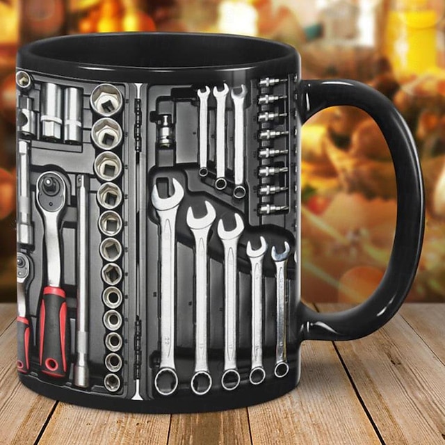  Taza con juego de caja de herramientas mecánica con impresión 3d, taza de café de cerámica, taza con impresión de caja de herramientas mecánica, regalos para hombres