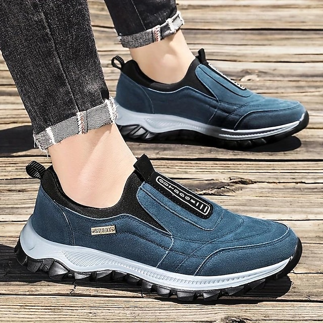  Men's Loafers & Slip-Ons Slip-on Sneakers Hiking Walking Vintage Casual Outdoor Fabric Slip Resistant Slip-on Black Blue khaki Spring Fall