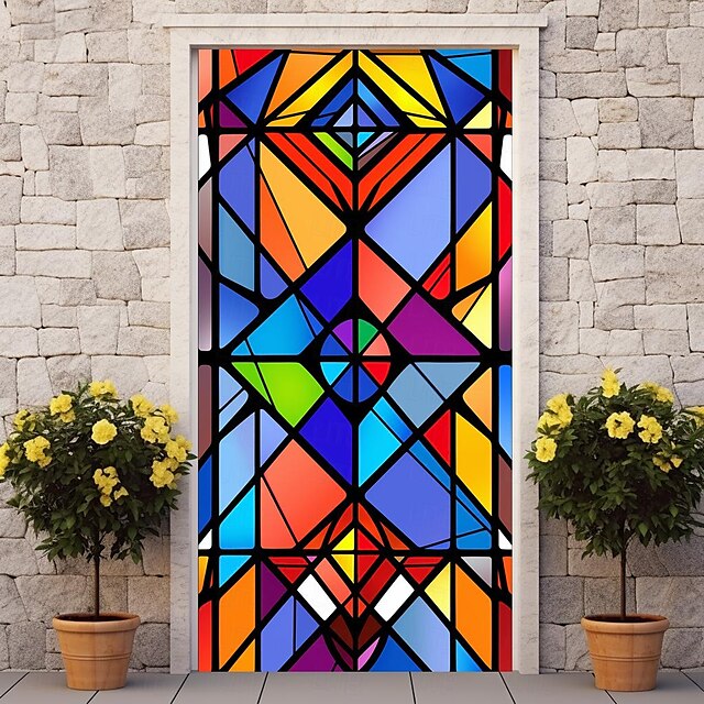 Stained Glass Stars Door Covers Mural Decor Door Tapestry Door Curtain ...