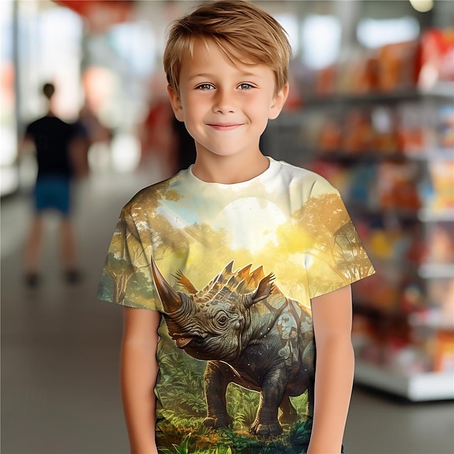  Chico 3D Dinosaurio Camiseta Camisas Manga Corta Impresión 3D Verano Activo Deportes Moda Poliéster Niños 3-12 años Cuello Barco Exterior Casual Diario Ajuste regular
