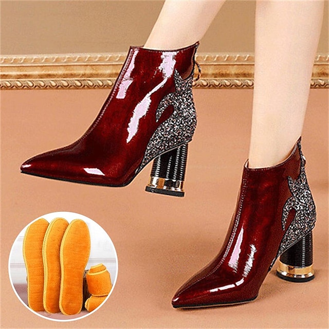  Women's Boots Booties Ankle Boots Bling Bling Rhinestone Party Club Daily Chunky Heel Pointed Toe Elegant Luxurious Sexy PU With Warm Insoles Soft Plush Thermal Shoe Insole