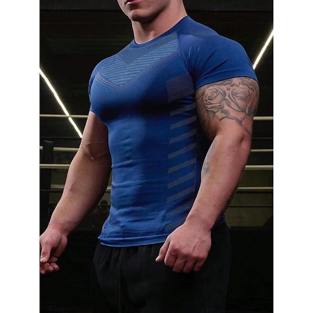  Herren Fitness-Tops Sport-T-Shirt Rundhalsausschnitt Kurzarm Sport Casual Fitnessstudio Schnell Trocknend Atmungsaktiv Weich Farbblock Schwarz Gelb Sportkleidung Modisch Basic